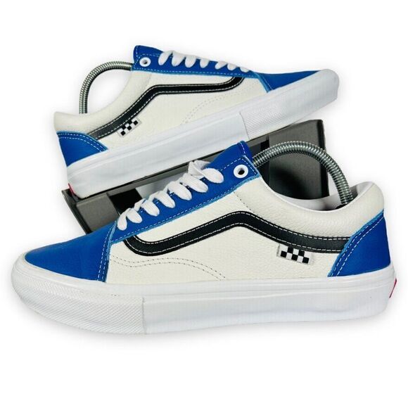 Vans Old Skool Skate Sport Leather White / Blue / Black Men's 8.5 - Picture 1 of 11